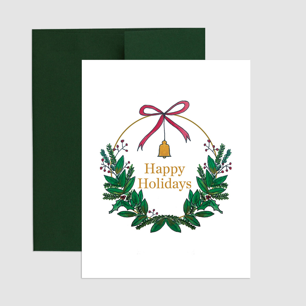Happy Holidays Bell Wreath Card